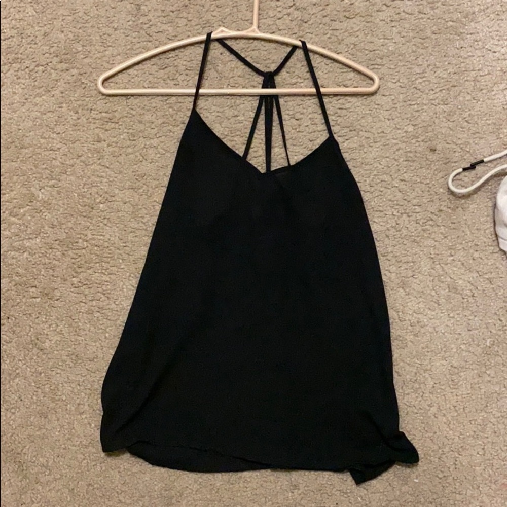 Black criss cross back silk flowy tank top